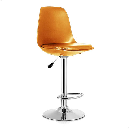 Revolving Height Adjustable 360 Degree Swivel Leatherette Seat Top High Metal Bar Chair with Footrest for Home Kitchen Outdoor Cafeteria Bar Stool for Dining Office (Orange)