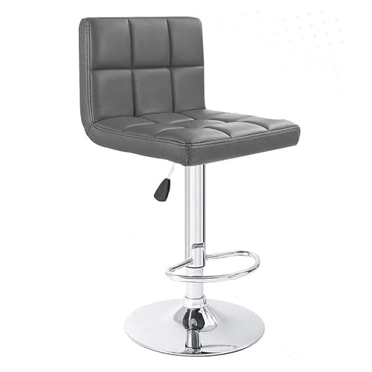 Revolving Height Adjustable 360 Degree Swivel Leatherette Rectangular Seat High Metal Bar Chair with Footrest for Home Kitchen Outdoor Cafeteria Bar Stool for Dining Office (Grey)
