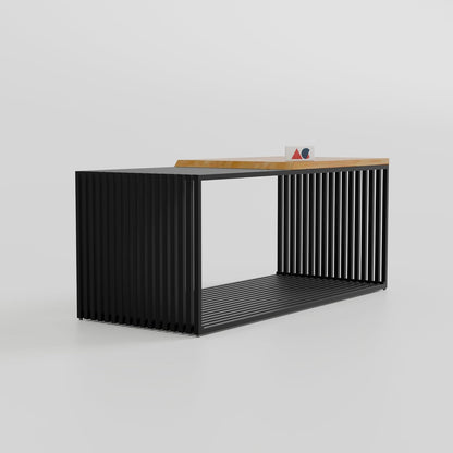 Metal Coffee Table with Solid Rubber Wood Top