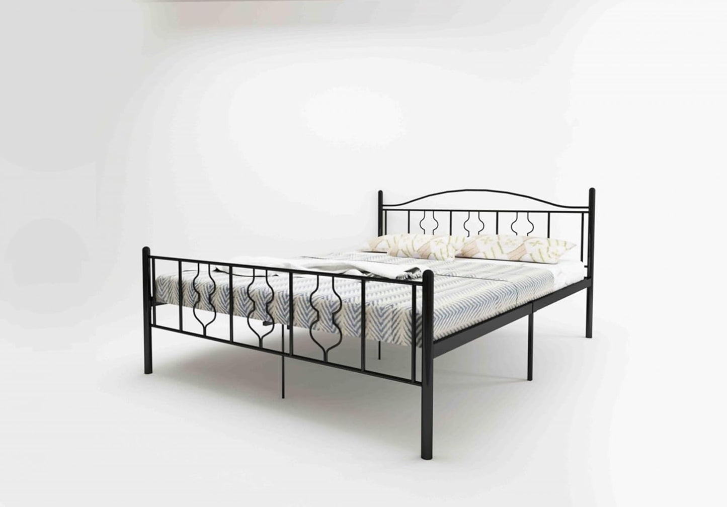 Wrought Iron Metal King Size Bed | Metal Double Bed with Headboard | Bed for Bedroom | Iron Black | DIY (Do It Yourself)