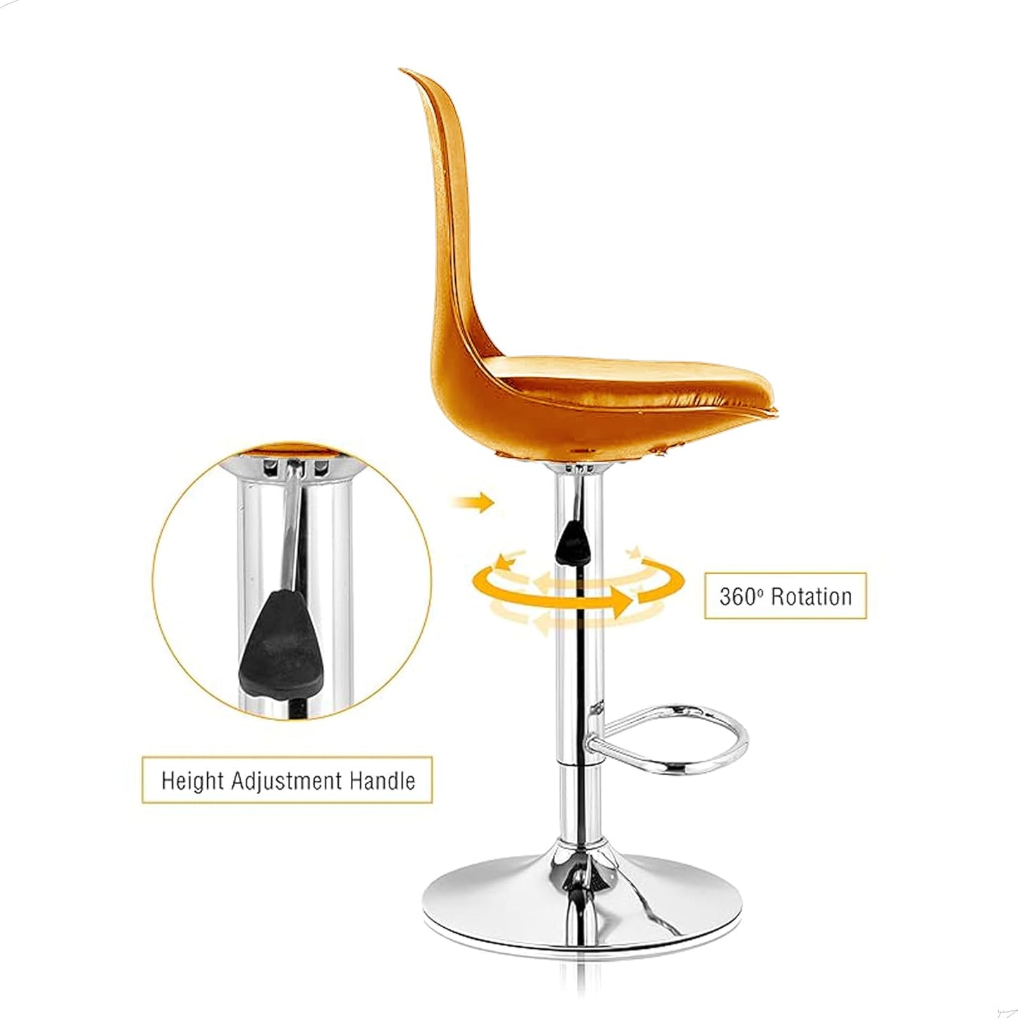 Revolving Height Adjustable 360 Degree Swivel Leatherette Seat Top High Metal Bar Chair with Footrest for Home Kitchen Outdoor Cafeteria Bar Stool for Dining Office (Orange)