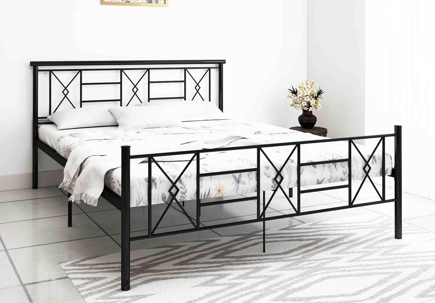Sark Metal King Size Bed | Metal Double Bed with Headboard | Iron Black | DIY (Do It Yourself)