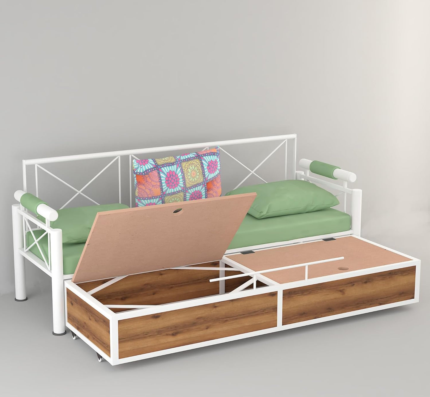 White Metal Framing and Wood 3 Seater Sofa Set Scott Sofa Cum Bed with Storage Furniture for Living Room Convertible Sofa Bed for Home Furniture