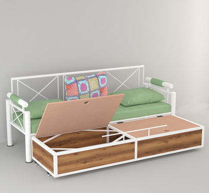 White Metal Framing and Wood 3 Seater Sofa Set Scott Sofa Cum Bed with Storage Furniture for Living Room Convertible Sofa Bed for Home Furniture