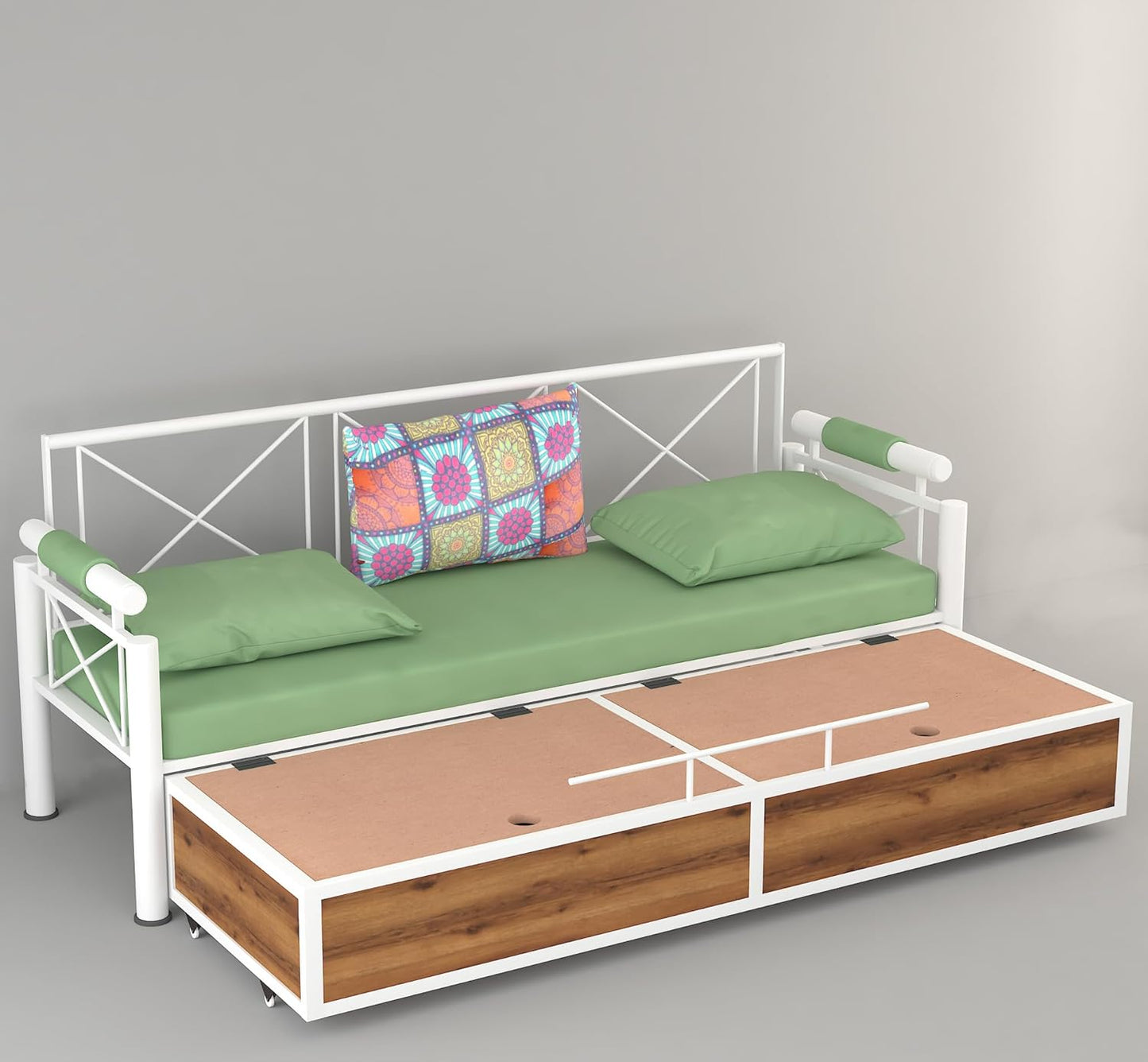 White Metal Framing and Wood 3 Seater Sofa Set Scott Sofa Cum Bed with Storage Furniture for Living Room Convertible Sofa Bed for Home Furniture