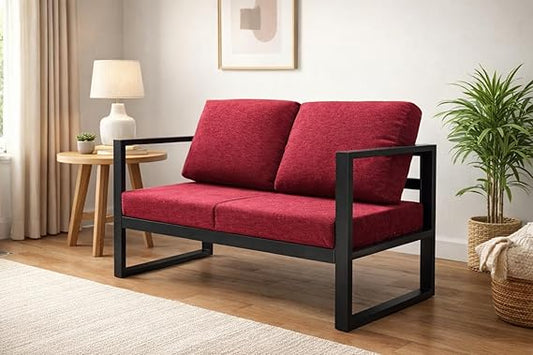 Metal Frame 2 Seater Sofa | Modern Fabric Sofa for Living Room | Wooden Sofa Alternative