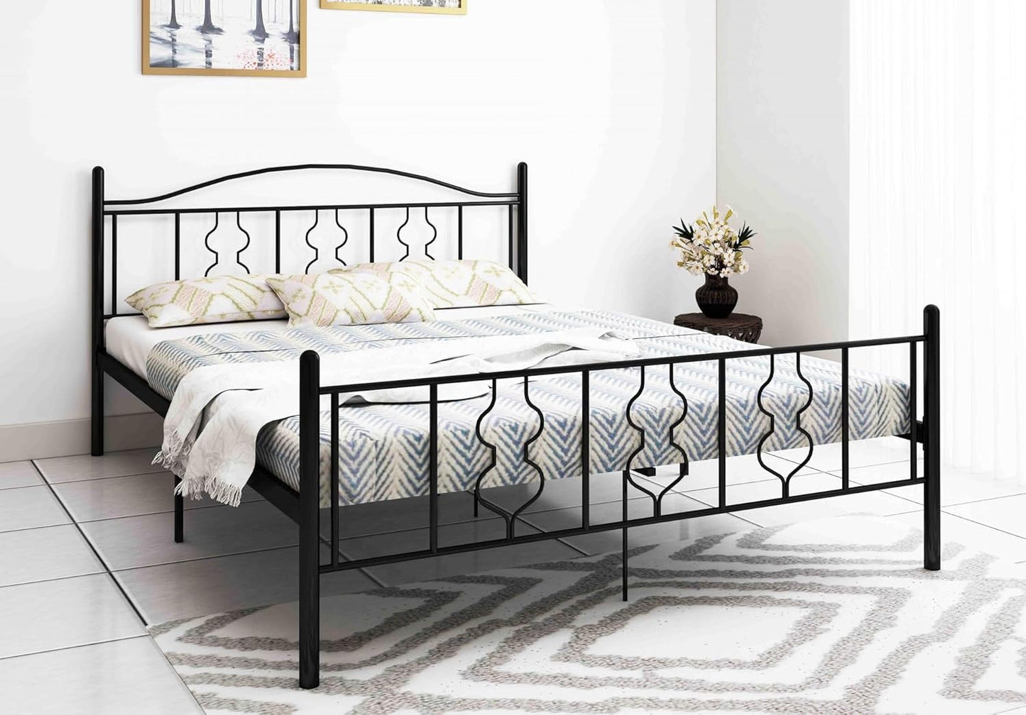 Wrought Iron Metal King Size Bed | Metal Double Bed with Headboard | Bed for Bedroom | Iron Black | DIY (Do It Yourself)