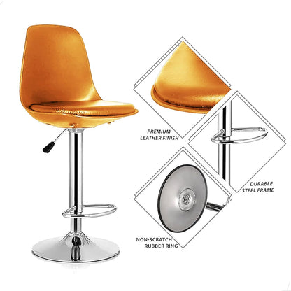 Revolving Height Adjustable 360 Degree Swivel Leatherette Seat Top High Metal Bar Chair with Footrest for Home Kitchen Outdoor Cafeteria Bar Stool for Dining Office (Orange)