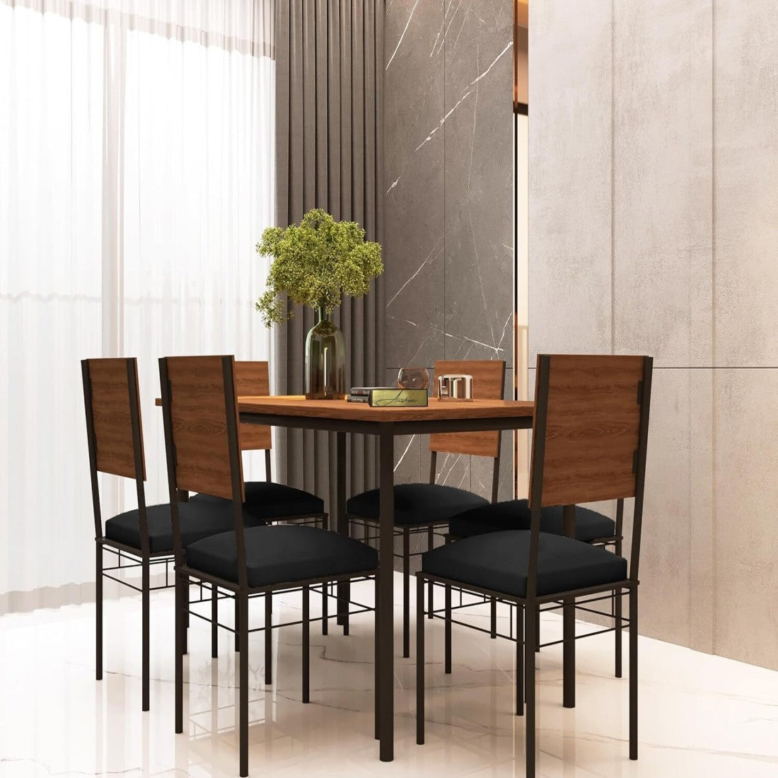 Anishwar Havelock 6 Seater Dining Set ( Black Fabric )