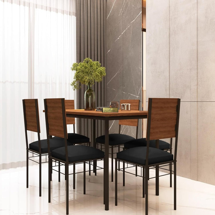 Anishwar Havelock 6 Seater Dining Set ( Black Fabric )