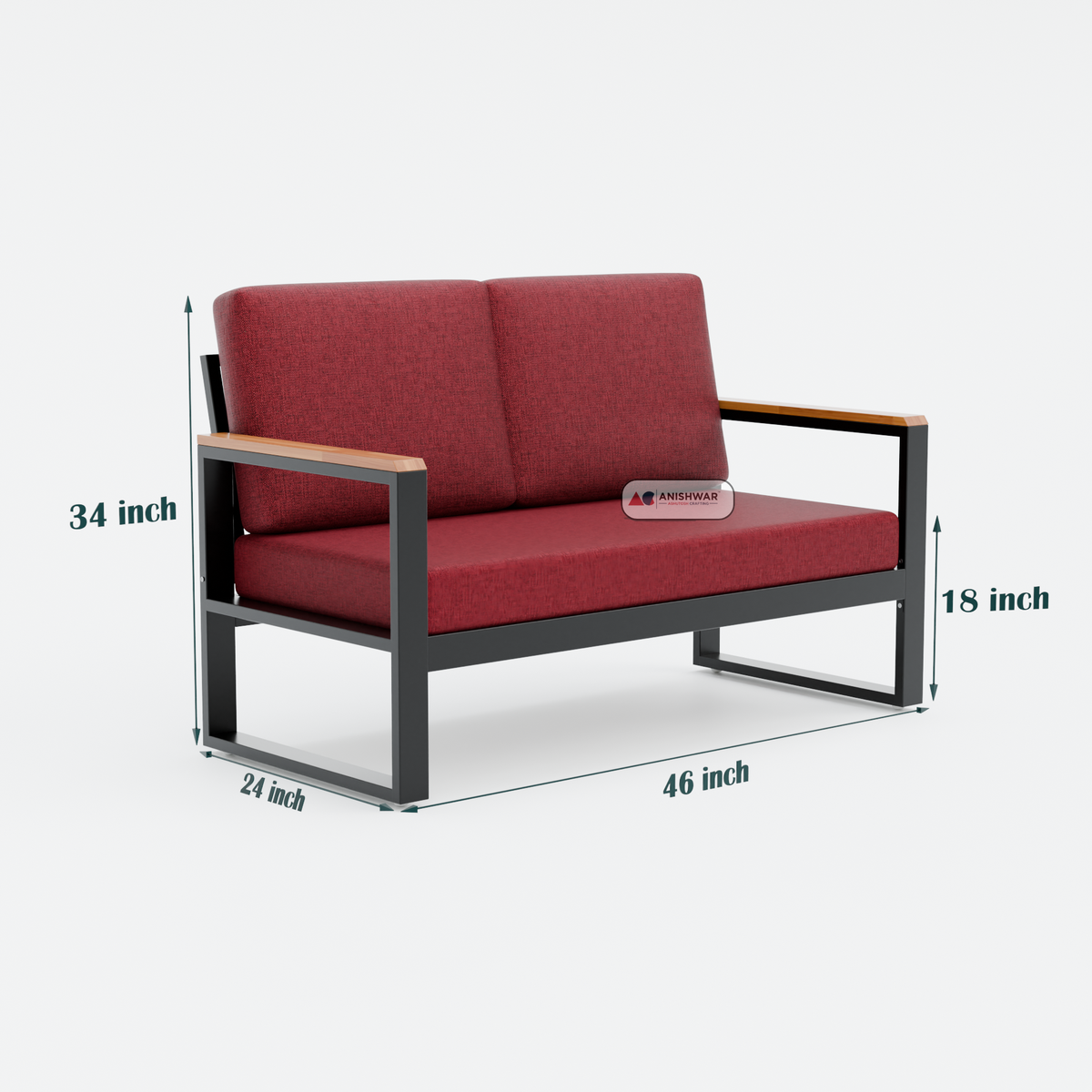 Metal Frame 2 Seater Sofa | Modern Fabric Sofa for Living Room | Wooden Sofa Alternative
