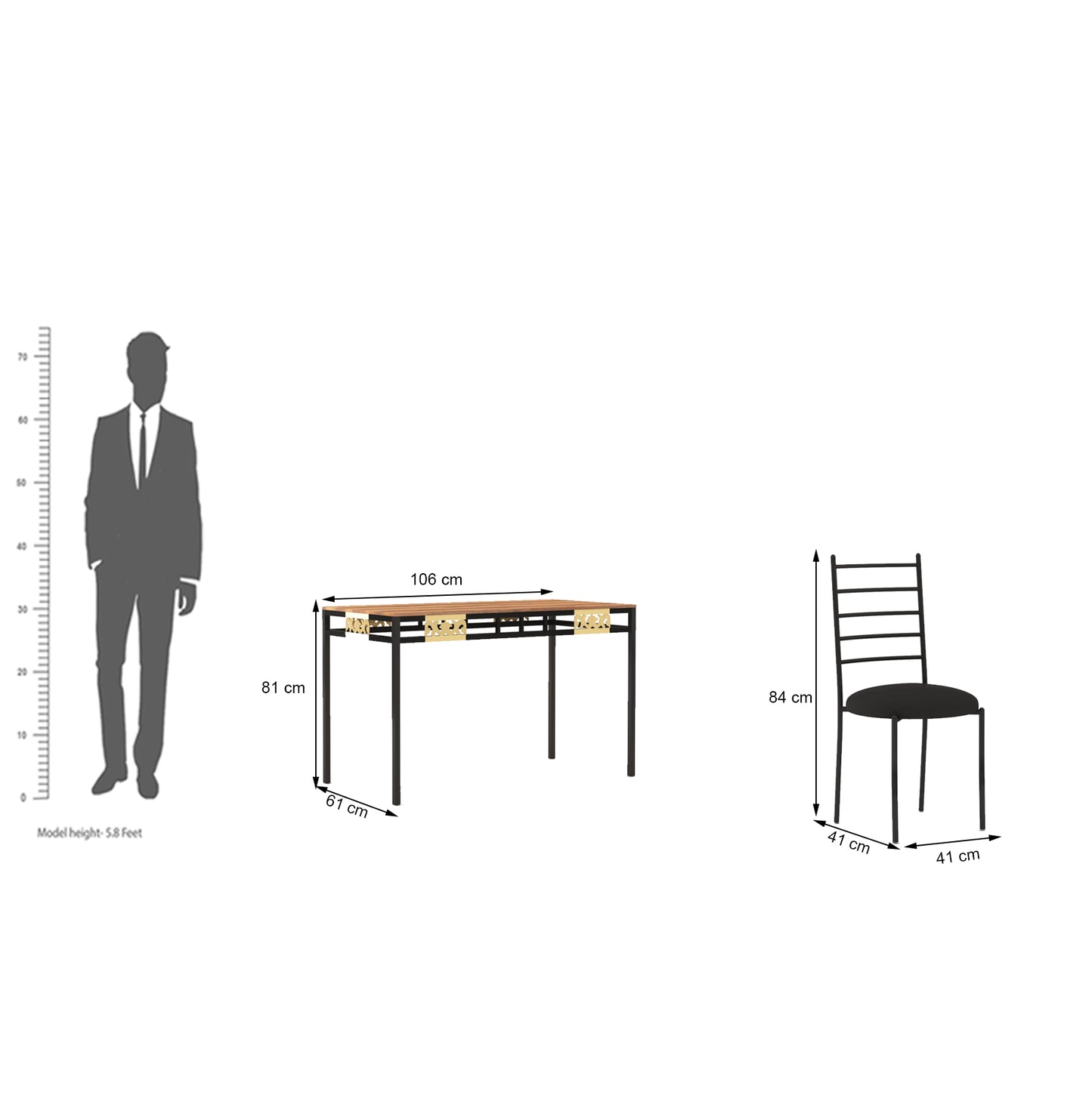 Engendered Wood Top Dining Table with Cushioned Chairs | Metal Dining Table Set for Living Room Dinning Hall Home Hotel