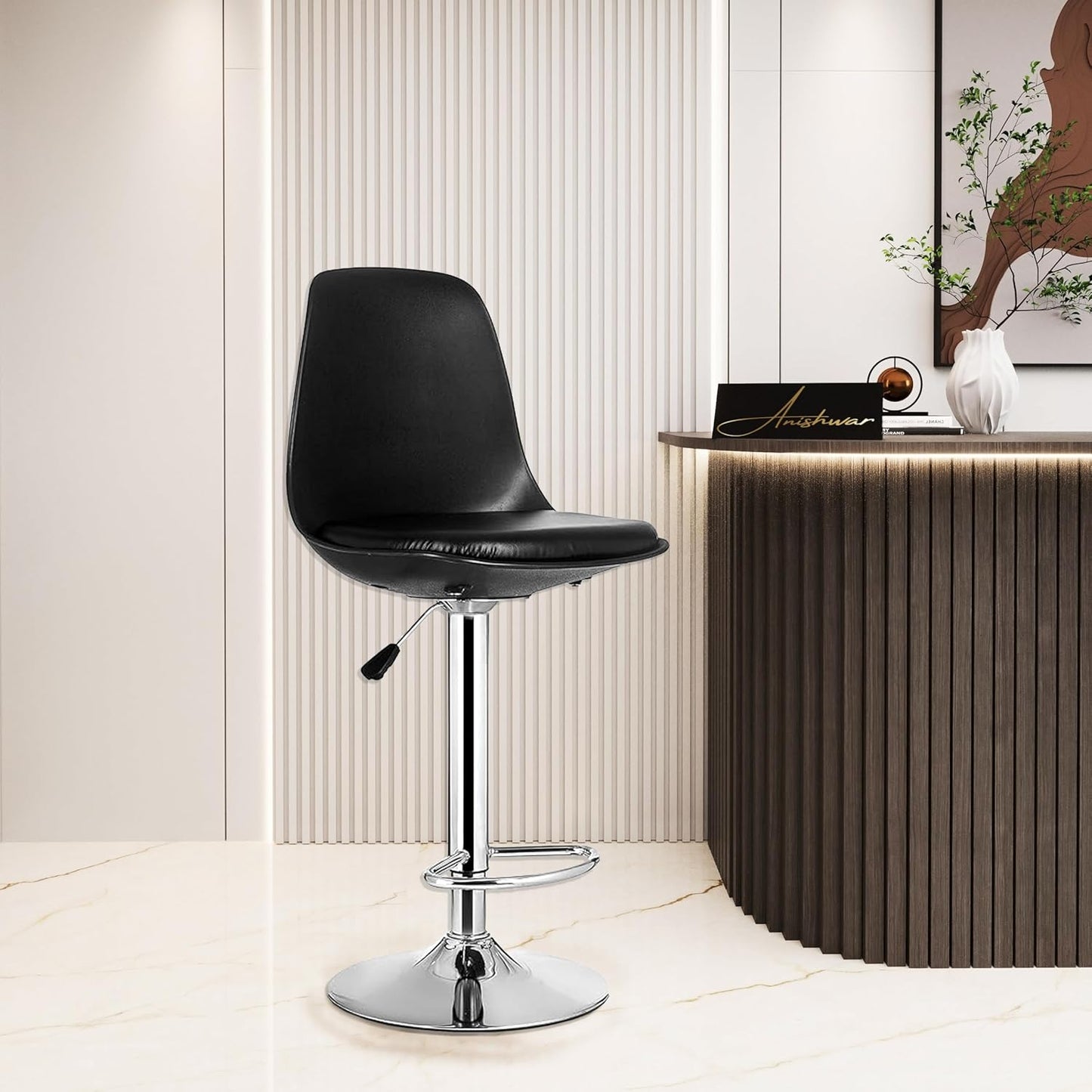 Revolving Height Adjustable 360 Degree Swivel Leatherette Seat Top High Metal Bar Chair with Footrest for Home Kitchen Outdoor Cafeteria Bar Stool for Dining Office (Orange)