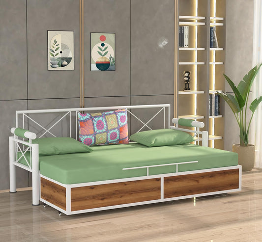 White Metal Framing and Wood 3 Seater Sofa Set Scott Sofa Cum Bed with Storage Furniture for Living Room Convertible Sofa Bed for Home Furniture