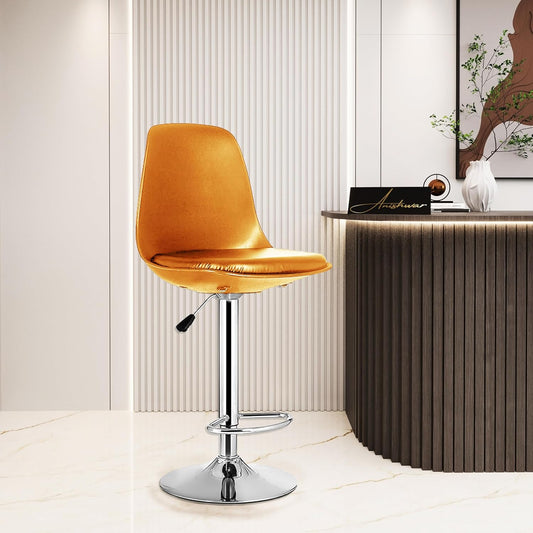 Revolving Height Adjustable 360 Degree Swivel Leatherette Seat Top High Metal Bar Chair with Footrest for Home Kitchen Outdoor Cafeteria Bar Stool for Dining Office (Orange)