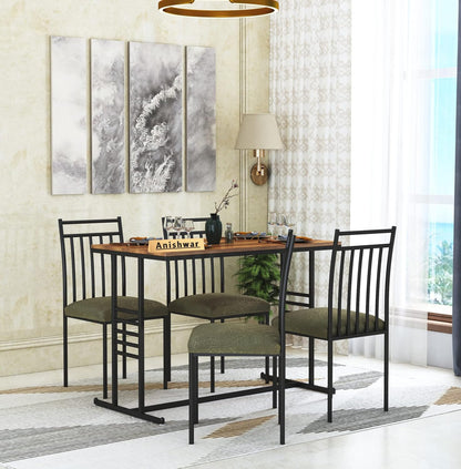 Engendered Wood Top Dining Table with Cushioned Chairs | Metal Dining Table Set for Living Room Dinning Hall Home Hotel