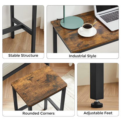 Engineered Wood & Metal Dining Table Set with 2 Stools for Bar | Wooden Table Chairs Kitchen Bar Height Table with Stools | Rustic Brown & Black