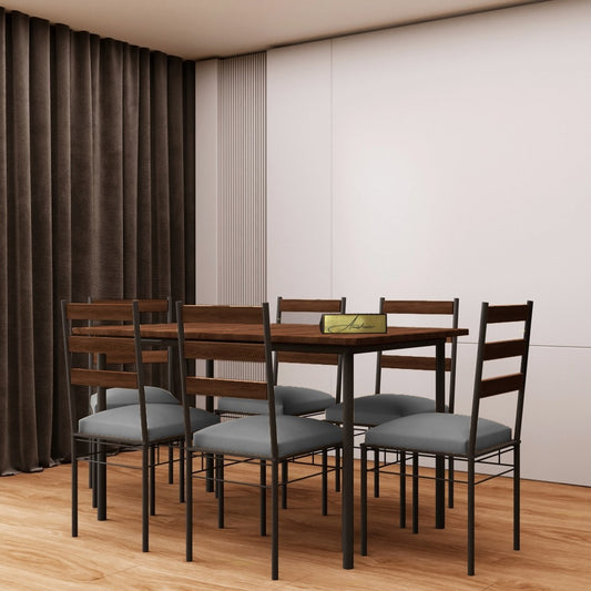 Anishwar Bourdaine 6 Seater Dining Set ( Dark Grey Fabric )