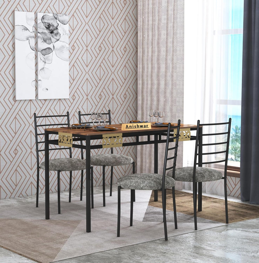 Engendered Wood Top Dining Table with Cushioned Chairs | Metal Dining Table Set for Living Room Dinning Hall Home Hotel | DIY (Do It Yourself) (Grey4, 4 Seater)