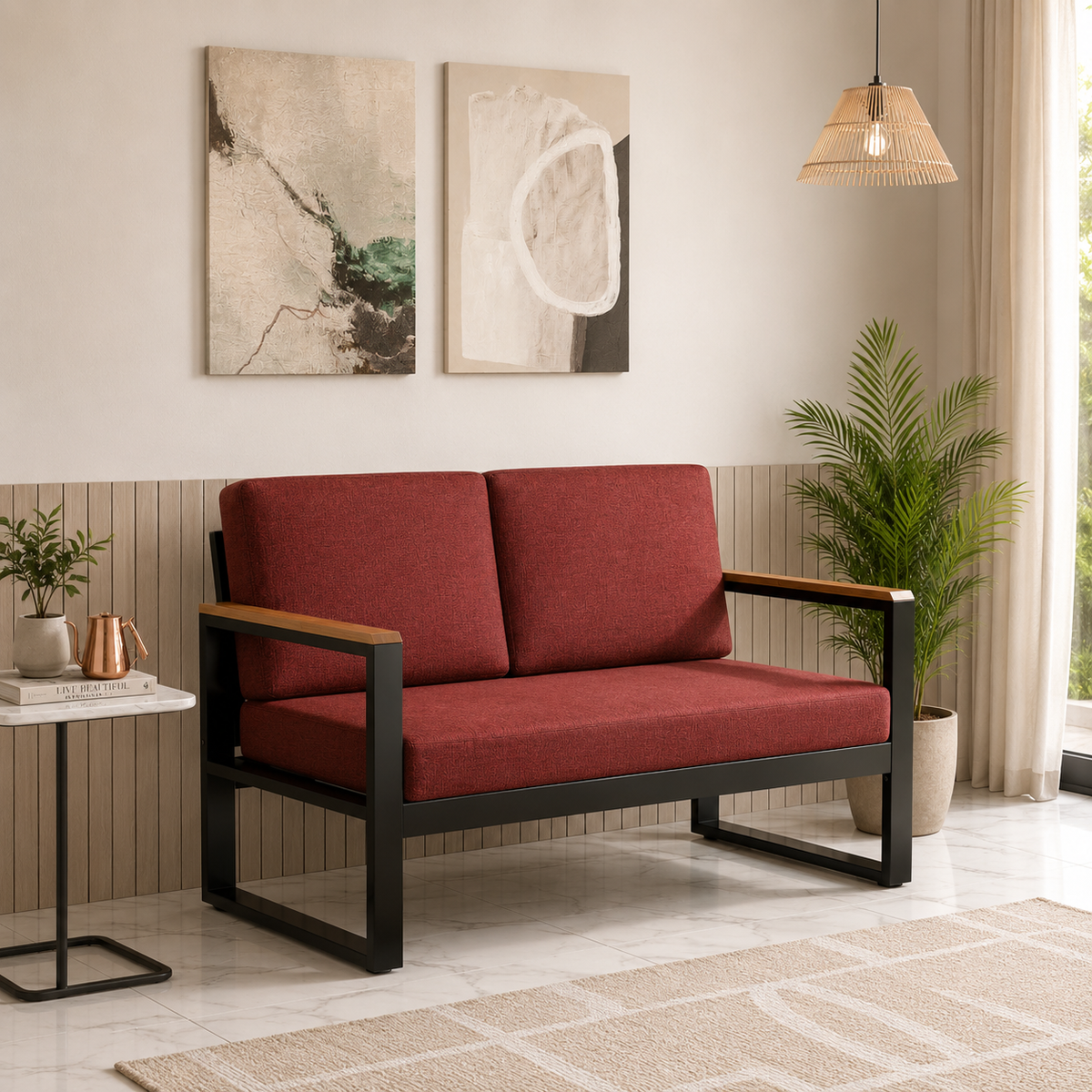 ANISHWAR 5 Seater Sofa Set (3+2) with Coffee Table | Metal Frame Upholstered Living Room Set