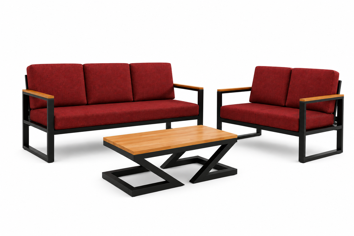 ANISHWAR 5 Seater Sofa Set (3+2) with Coffee Table | Metal Frame Upholstered Living Room Set