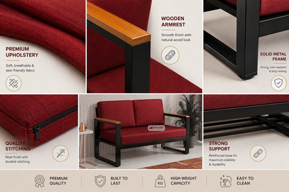 ANISHWAR 5 Seater Sofa Set (3+2) with Coffee Table | Metal Frame Upholstered Living Room Set