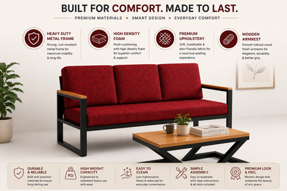 ANISHWAR 3 Seater Metal Frame Sofa – Premium Upholstered Sofa