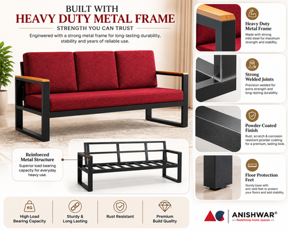 ANISHWAR 3 Seater Metal Frame Sofa – Premium Upholstered Sofa