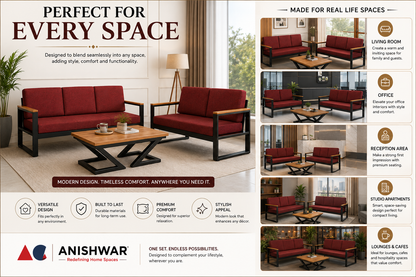 ANISHWAR 5 Seater Sofa Set (3+2) with Coffee Table | Metal Frame Upholstered Living Room Set