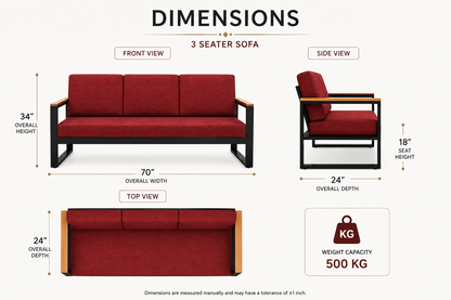 ANISHWAR 3 Seater Metal Frame Sofa – Premium Upholstered Sofa