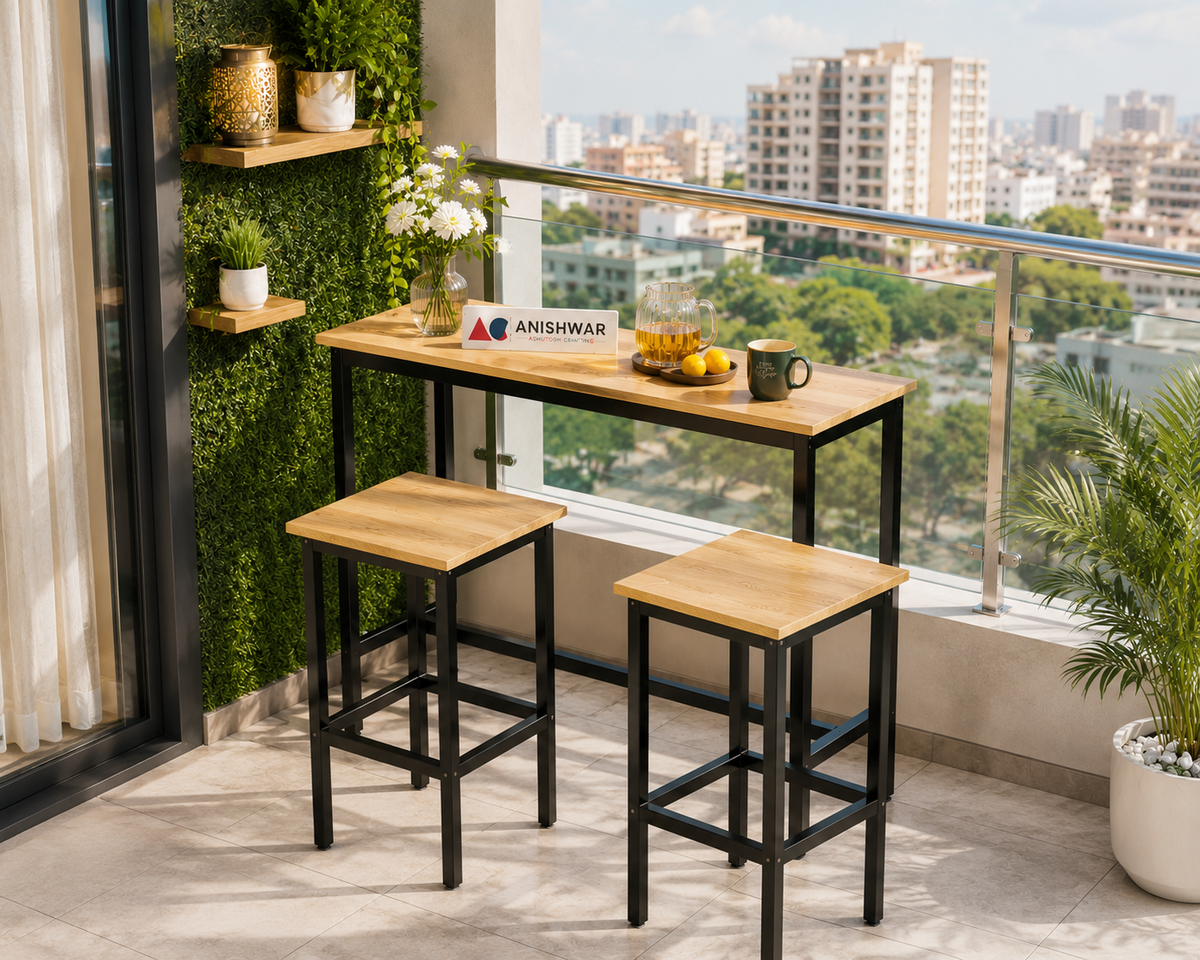 3 Piece Bar Table Set with 2 Stools, 40 x 16 Inch Counter Height Table, Wooden Finish MDF Tabletop with Black Metal Frame, Modern Breakfast Table Set for Kitchen, Dining Room & Small Spaces