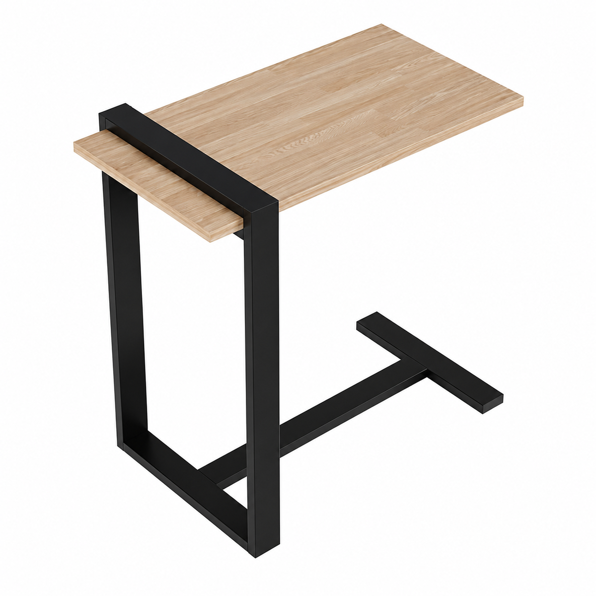 Premium Rubber Wood C Table for Sofa | Metal Frame Side Table for Living Room