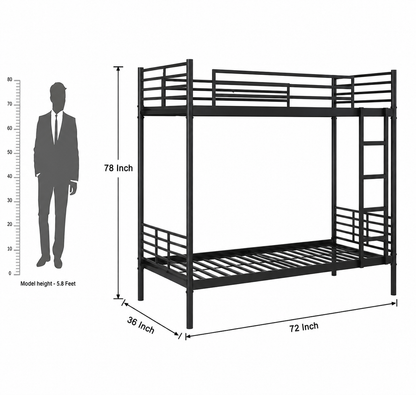 ANISHWAR Metal Bunk Bed for Kids & Adults | Double Decker Bunk Bed with Ladder & Safety Rails | Strong Metal Frame | Space Saving Twin Bunk Bed | Black