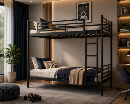ANISHWAR Metal Bunk Bed for Kids & Adults | Double Decker Bunk Bed with Ladder & Safety Rails | Strong Metal Frame | Space Saving Twin Bunk Bed | Black