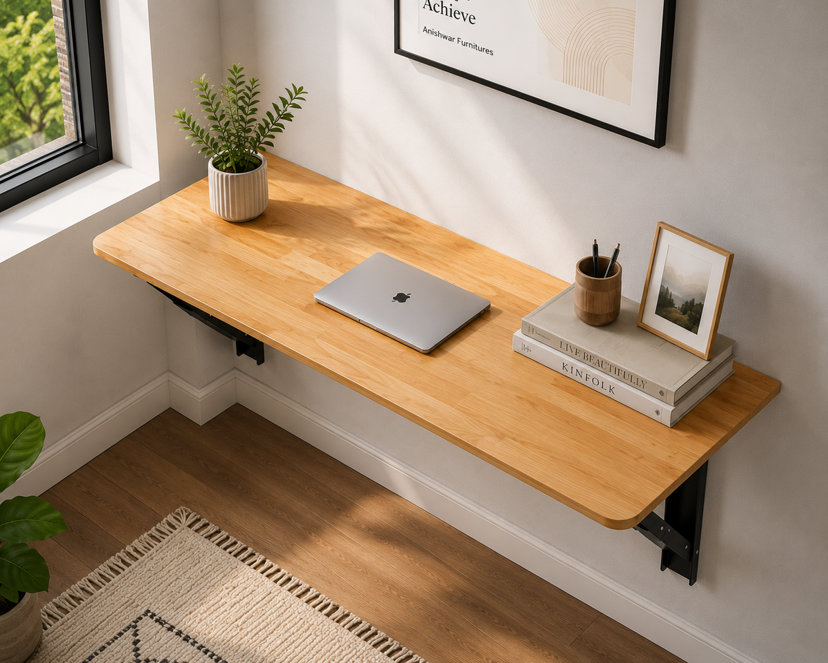 ANISHWAR Space Saver Wall Mounted Folding Table | 76x38 cm Foldable Desk for Home Office, Laptop & Kitchen