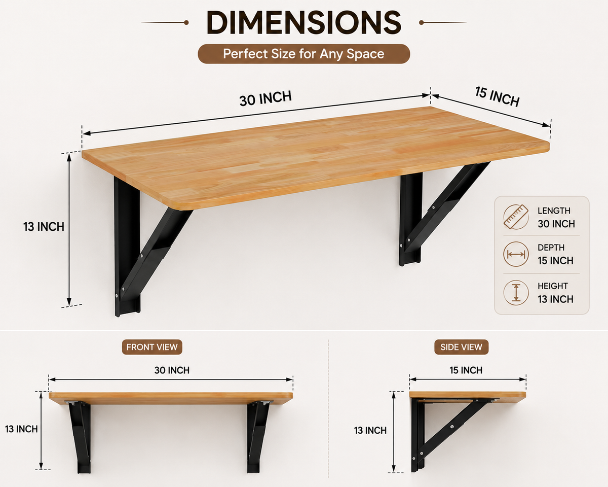 ANISHWAR Space Saver Wall Mounted Folding Table | 76x38 cm Foldable Desk for Home Office, Laptop & Kitchen