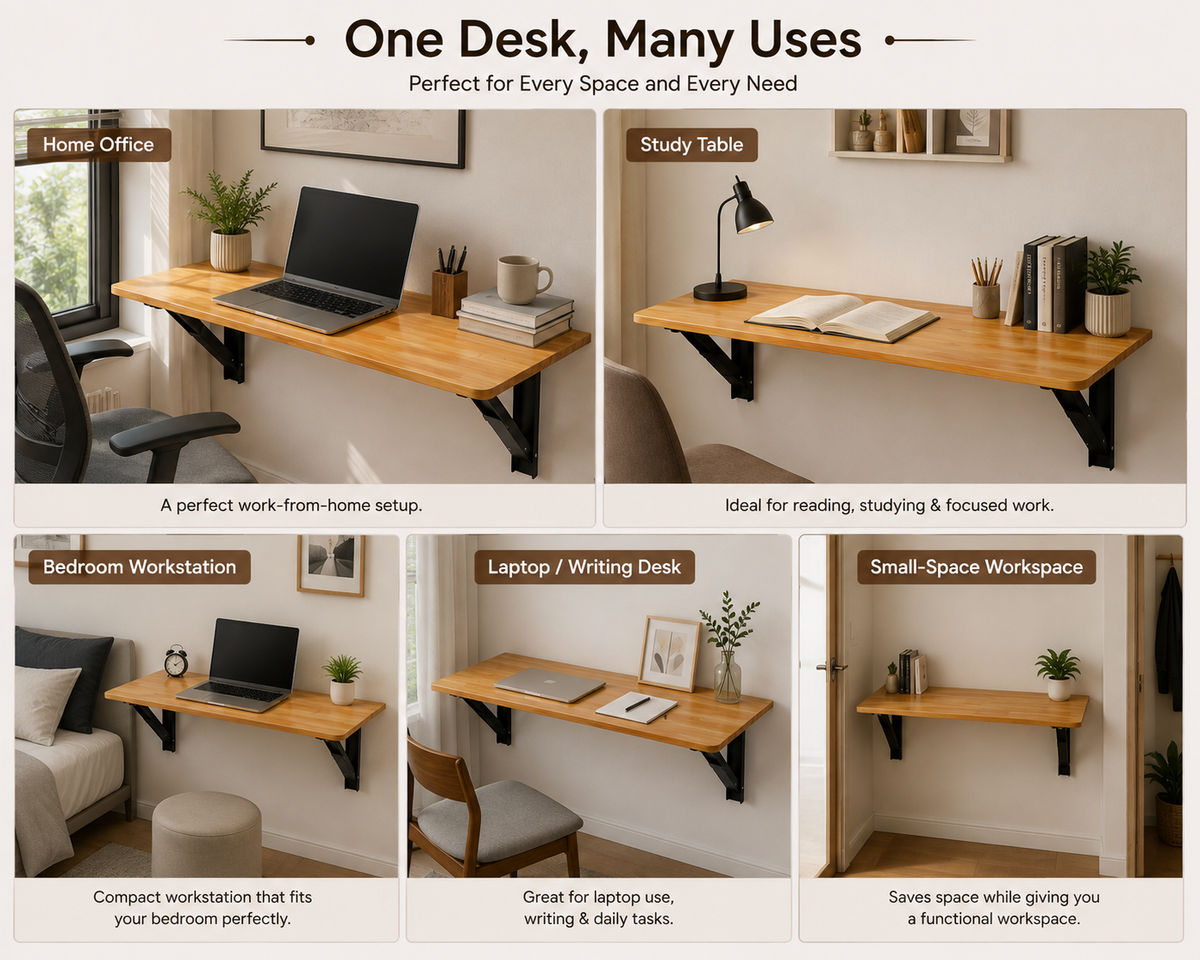 ANISHWAR Space Saver Wall Mounted Folding Table | 76x38 cm Foldable Desk for Home Office, Laptop & Kitchen