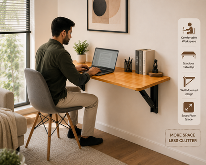 ANISHWAR Space Saver Wall Mounted Folding Table | 76x38 cm Foldable Desk for Home Office, Laptop & Kitchen
