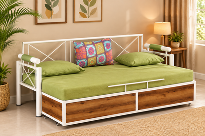 ANISHWAR Sofa Cum Bed for Living Room | King Size Sofa Cum Bed with Cushioned Mattress | Strong Metal Frame with Wooden Finish Panels | 78 × 48 Inches | Modern Convertible Sofa Bed