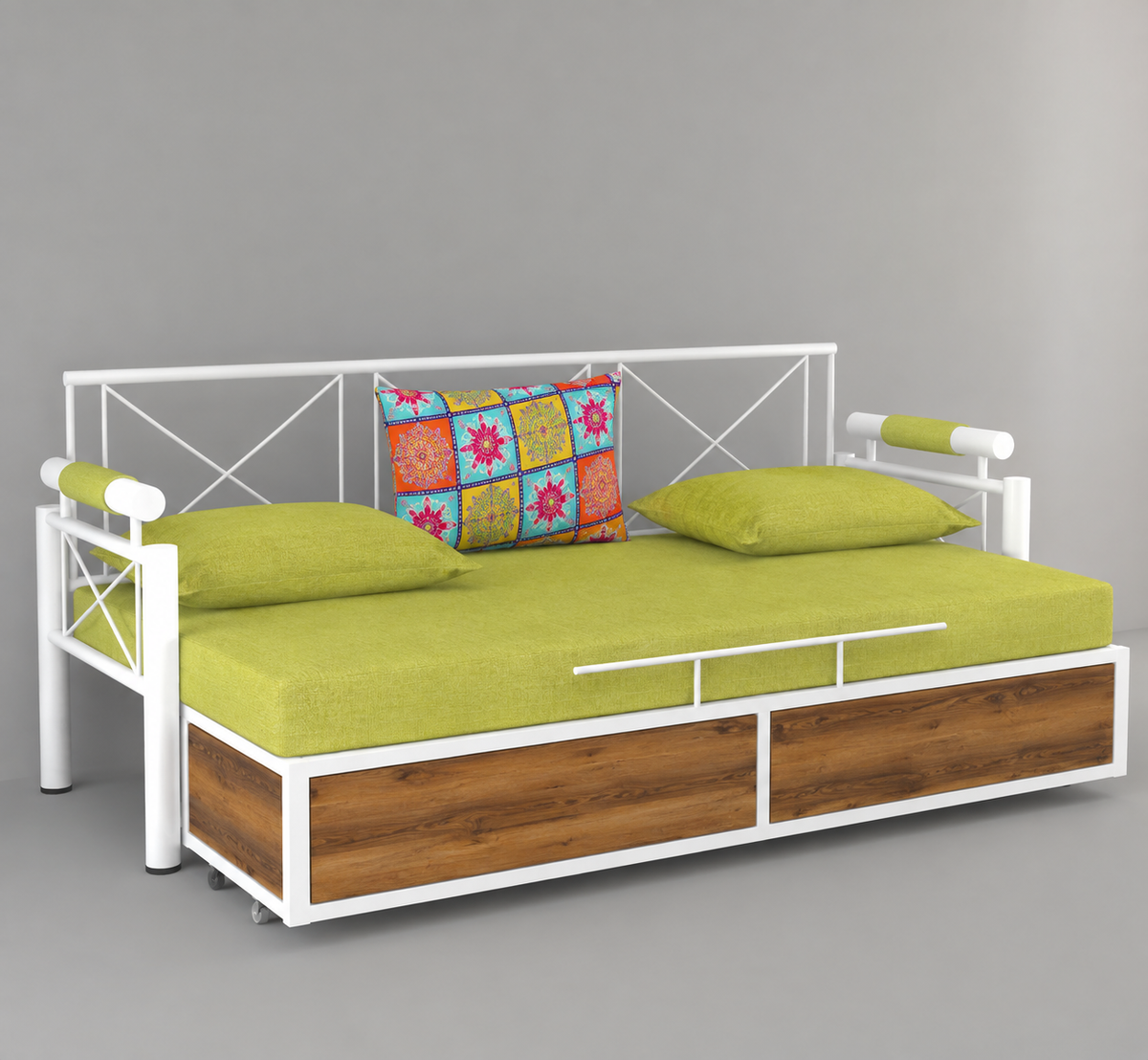 ANISHWAR Sofa Cum Bed for Living Room | King Size Sofa Cum Bed with Cushioned Mattress | Strong Metal Frame with Wooden Finish Panels | 78 × 48 Inches | Modern Convertible Sofa Bed