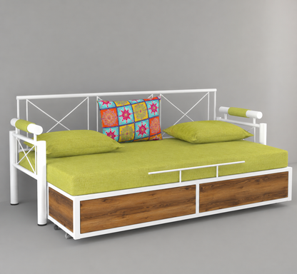 ANISHWAR Sofa Cum Bed for Living Room | King Size Sofa Cum Bed with Cushioned Mattress | Strong Metal Frame with Wooden Finish Panels | 78 × 48 Inches | Modern Convertible Sofa Bed