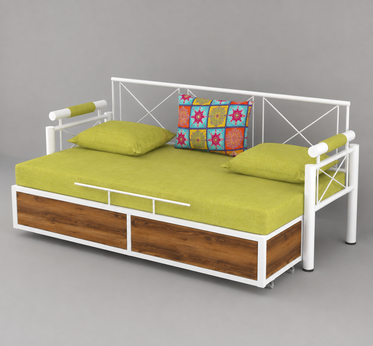 ANISHWAR Sofa Cum Bed for Living Room | King Size Sofa Cum Bed with Cushioned Mattress | Strong Metal Frame with Wooden Finish Panels | 78 × 48 Inches | Modern Convertible Sofa Bed