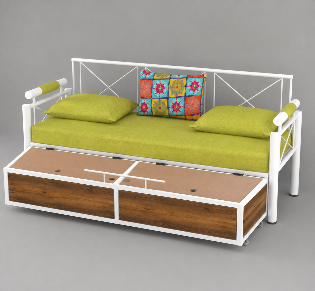 ANISHWAR Sofa Cum Bed for Living Room | King Size Sofa Cum Bed with Cushioned Mattress | Strong Metal Frame with Wooden Finish Panels | 78 × 48 Inches | Modern Convertible Sofa Bed