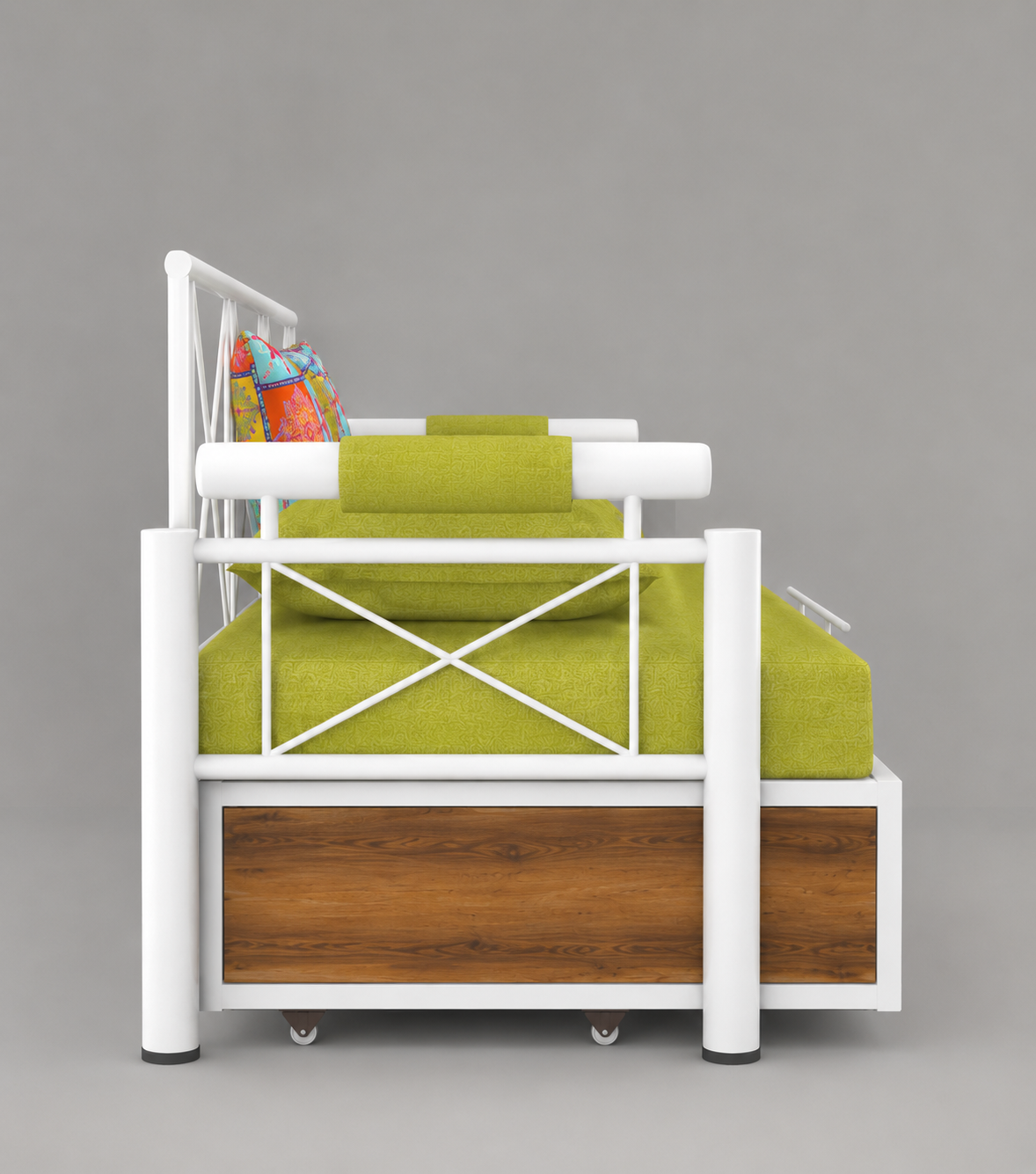 ANISHWAR Sofa Cum Bed for Living Room | King Size Sofa Cum Bed with Cushioned Mattress | Strong Metal Frame with Wooden Finish Panels | 78 × 48 Inches | Modern Convertible Sofa Bed