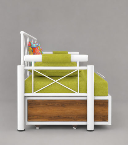 ANISHWAR Sofa Cum Bed for Living Room | King Size Sofa Cum Bed with Cushioned Mattress | Strong Metal Frame with Wooden Finish Panels | 78 × 48 Inches | Modern Convertible Sofa Bed