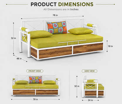 ANISHWAR Sofa Cum Bed for Living Room | King Size Sofa Cum Bed with Cushioned Mattress | Strong Metal Frame with Wooden Finish Panels | 78 × 48 Inches | Modern Convertible Sofa Bed