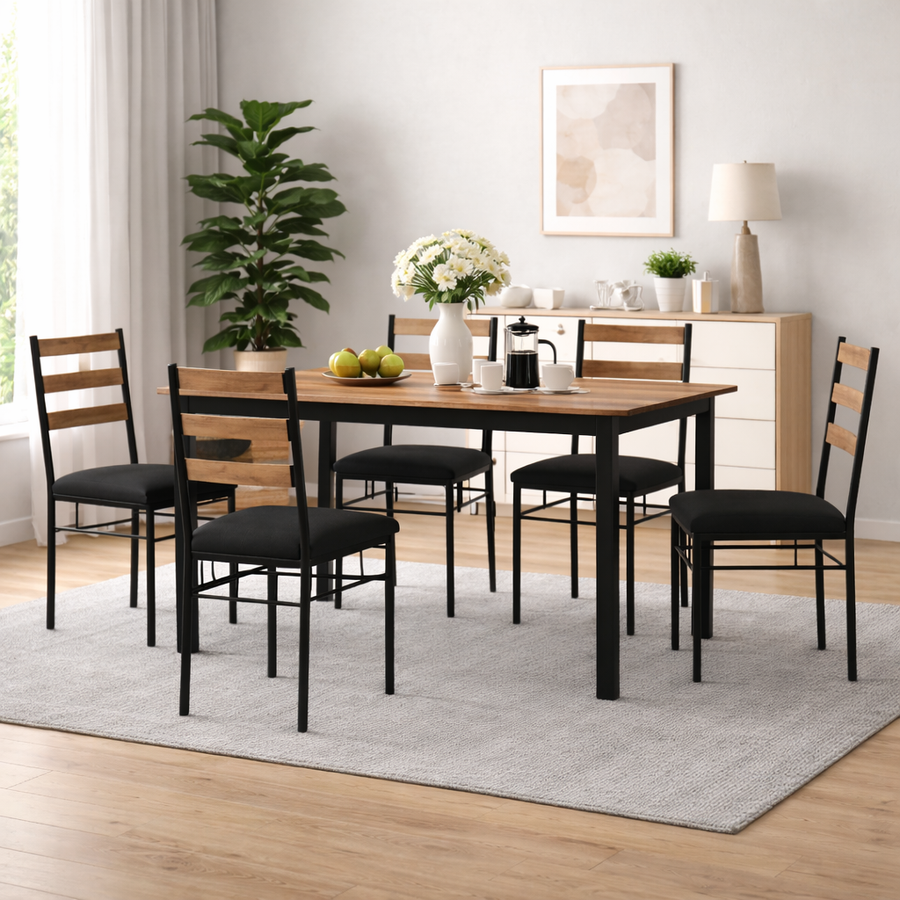 ANISHWAR 6 Seater Dining Table Set with 6 Chairs | 59 × 35.5 × 29.5 Inch Dining Table | Premium Wooden Finish Top | Strong Metal Frame