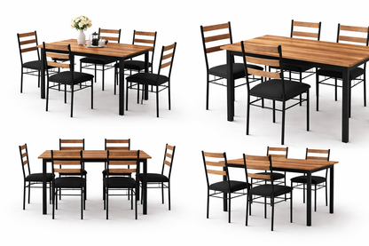 ANISHWAR 6 Seater Dining Table Set with 6 Chairs | 59 × 35.5 × 29.5 Inch Dining Table | Premium Wooden Finish Top | Strong Metal Frame