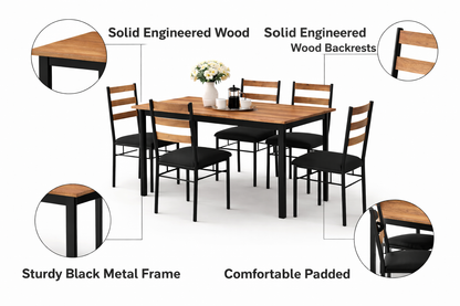 ANISHWAR 6 Seater Dining Table Set with 6 Chairs | 59 × 35.5 × 29.5 Inch Dining Table | Premium Wooden Finish Top | Strong Metal Frame
