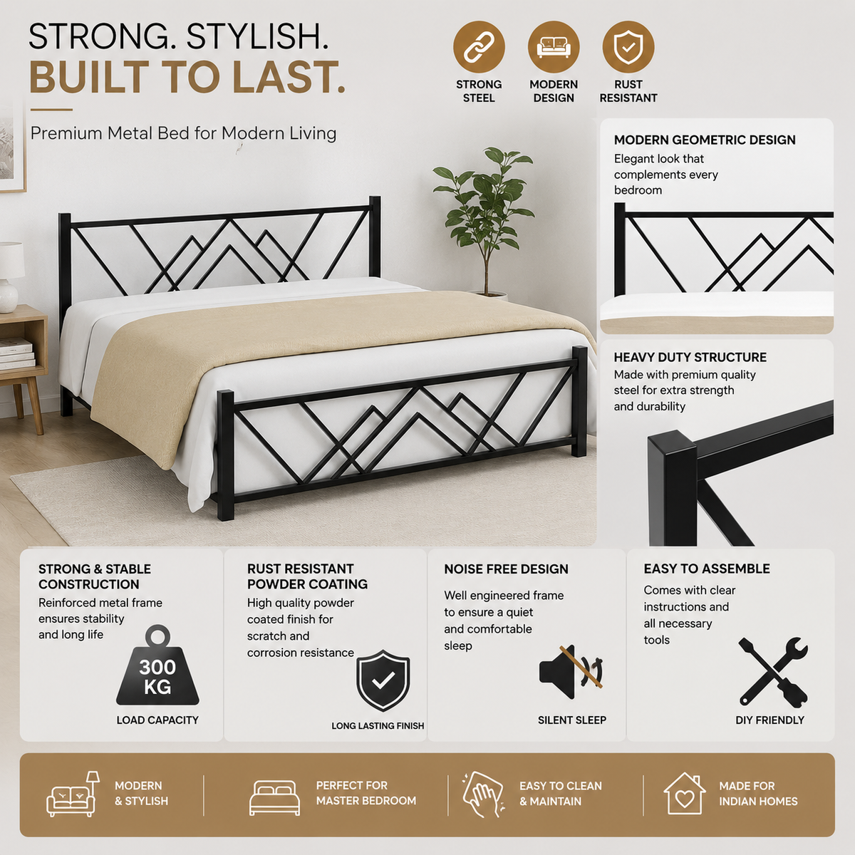 ANISHWAR King Size Metal Bed | Premium Iron Bed with Elegant Curved Design